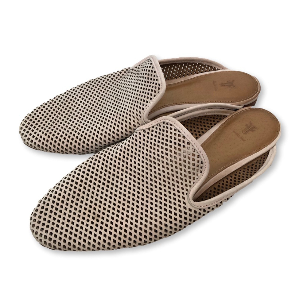 Frye Mules Beige Perforated Leather Size 7.5